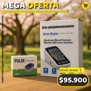 Tensiómetro Digital de Brazo con Voz + Oxímetro GRATIS