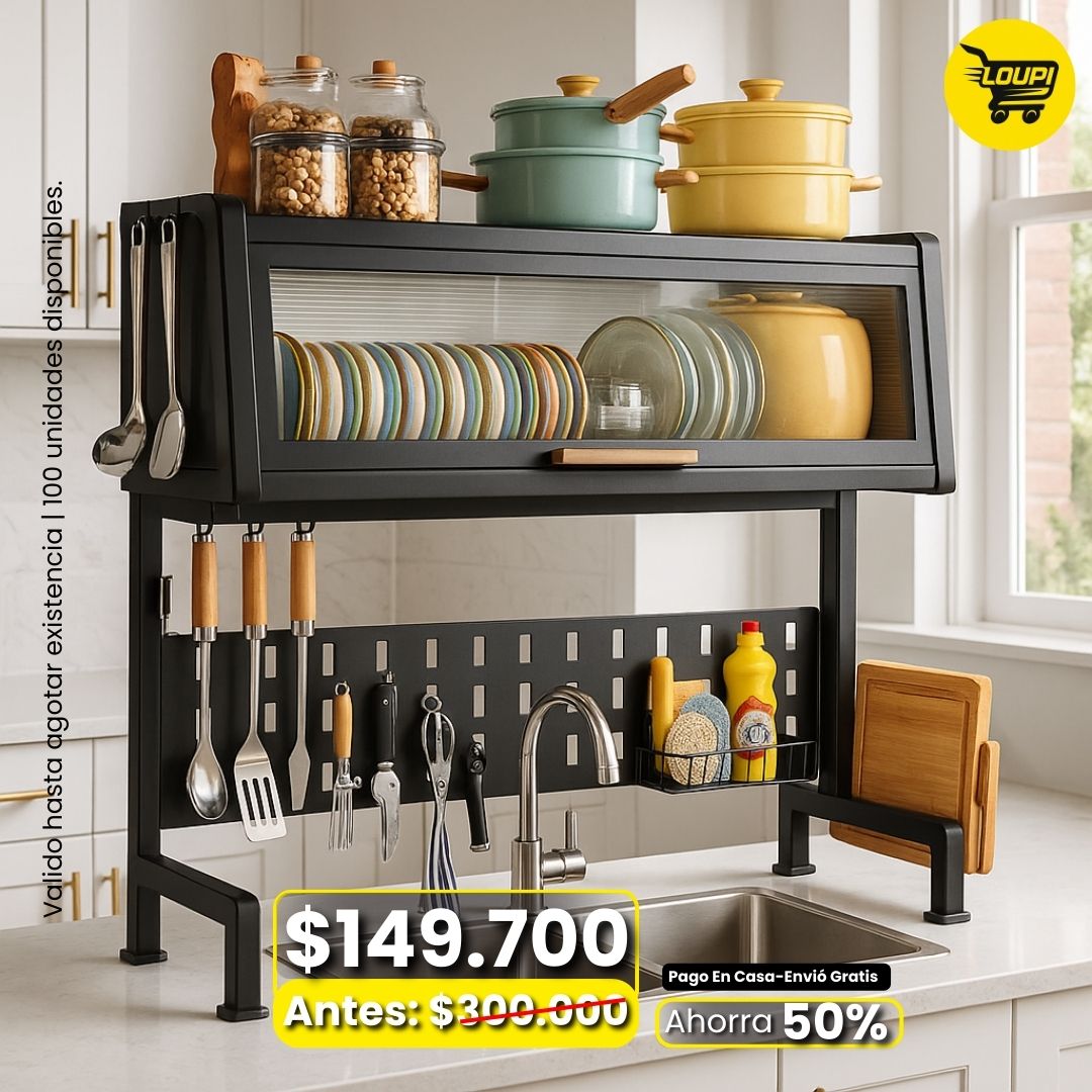 🧼 Escurridor de Platos con Gabinete Multifuncional – Organización Inteligente para tu Cocina