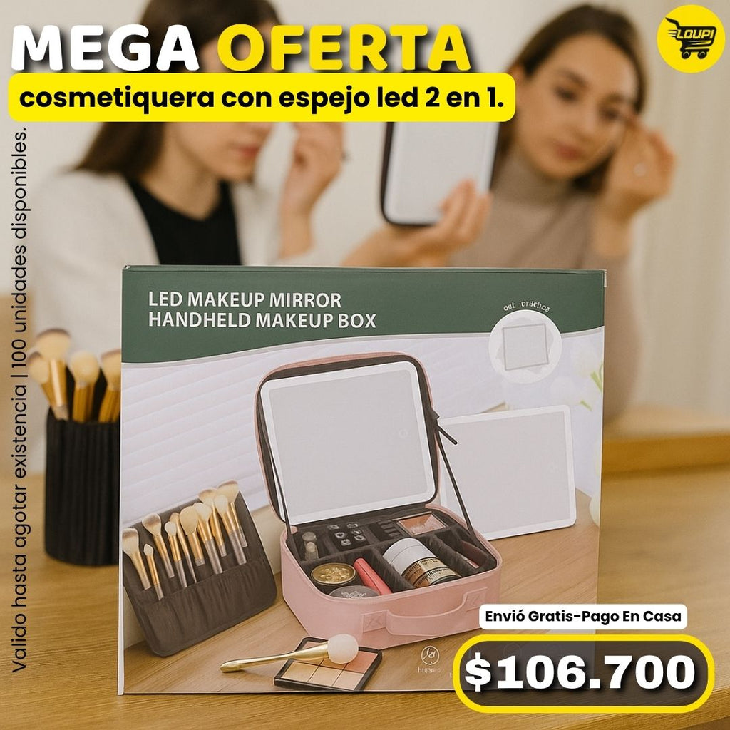 💄✨ Cosmetiquera con Espejo LED 2 en 1